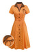 [Vorverkauf] Orange 1940er Baumwolle Polka Dot Revers Bogen Kleid