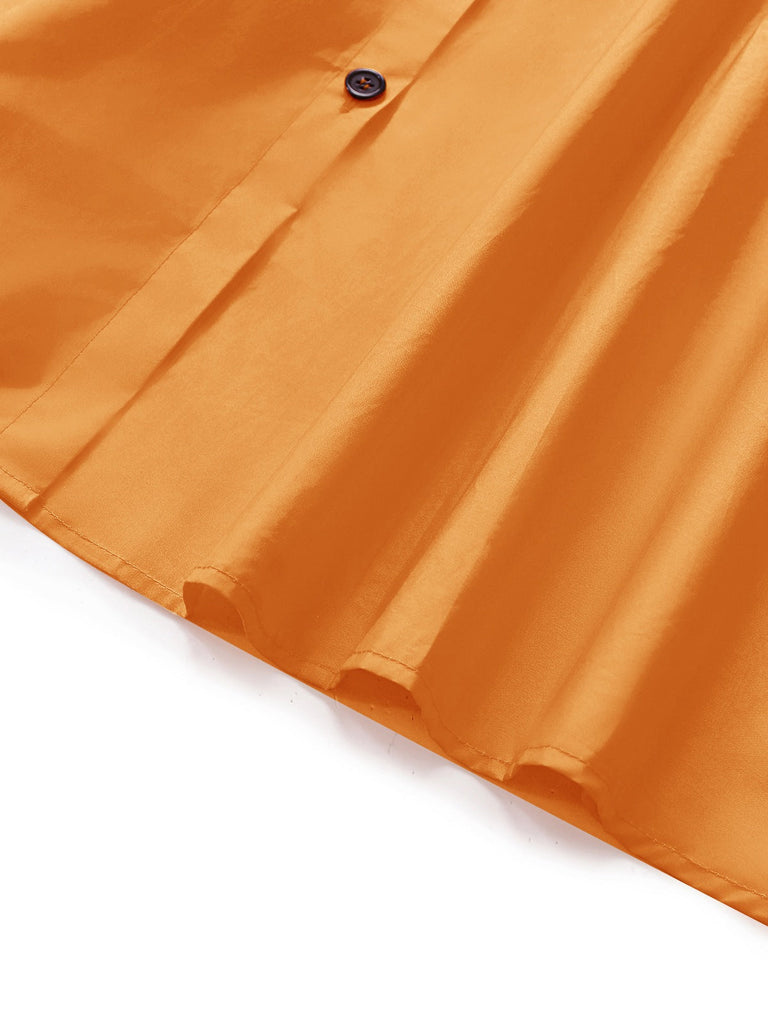 [Vorverkauf] Orange 1940er Baumwolle Polka Dot Revers Bogen Kleid