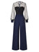 [Vorverkauf] Dunkelblau 1960er Funkeln Netz Patchwork Jumpsuit