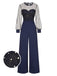 [Vorverkauf] Dunkelblau 1960er Funkeln Netz Patchwork Jumpsuit