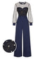 [Vorverkauf] Dunkelblau 1960er Funkeln Netz Patchwork Jumpsuit