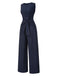 [Vorverkauf] Blau 1940er Solide Gerüschtes Verdreht Ärmellos Jumpsuit