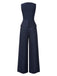 [Vorverkauf] Blau 1940er Solide Gerüschtes Verdreht Ärmellos Jumpsuit