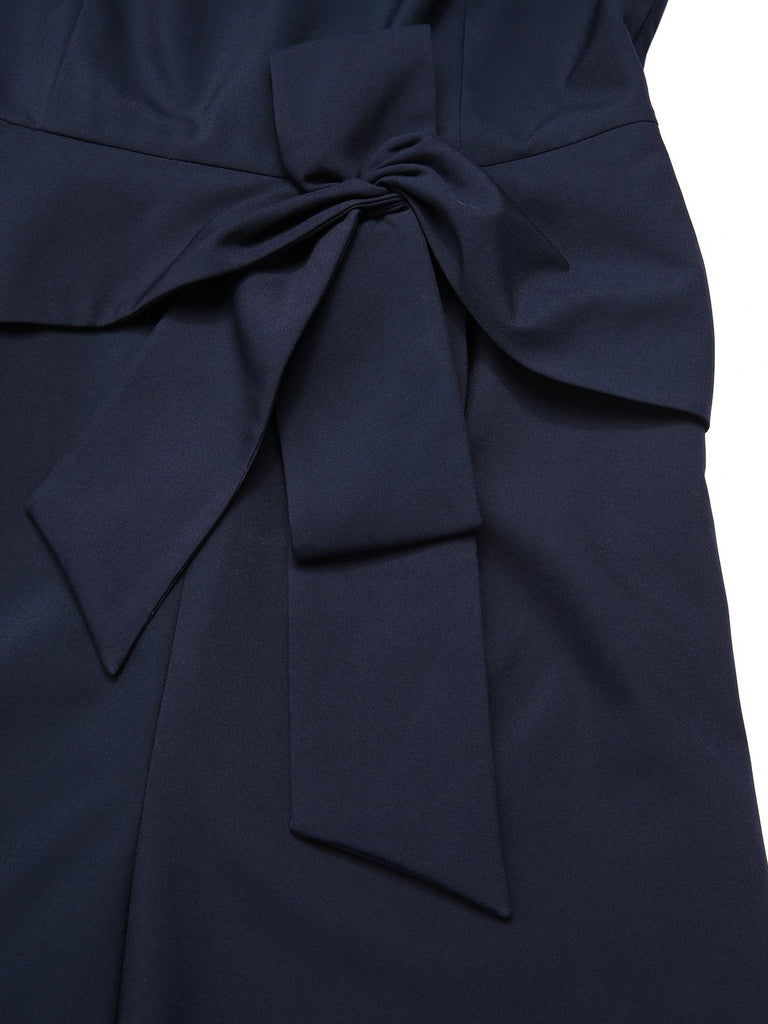 [Vorverkauf] Blau 1940er Solide Gerüschtes Verdreht Ärmellos Jumpsuit