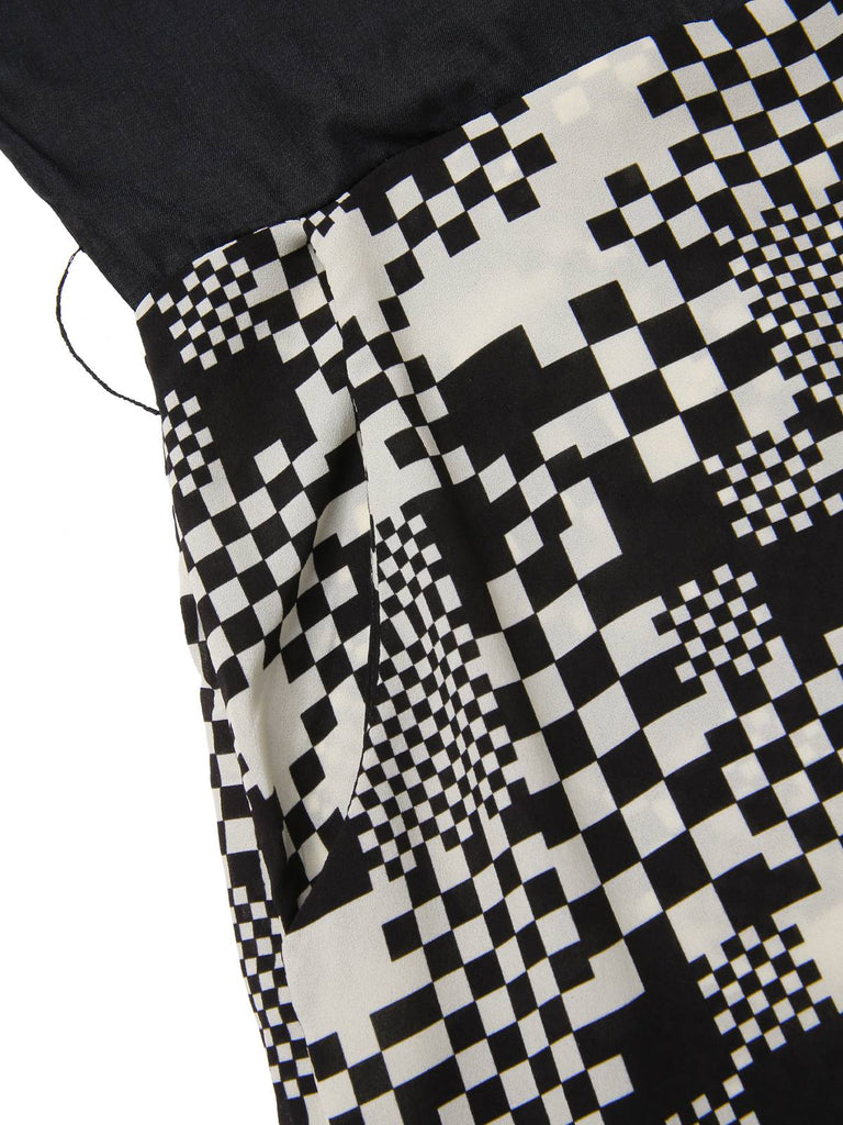 [Vorverkauf] Schwarz 1960er Mosaik Irregulär Check V-Ausschnitt Jumpsuit