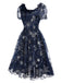[Vorverkauf] Blau 1950er Stern Pailletten Netz Rüschen Prinzessin Kleid