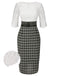[Vorverkauf] Weiß 1960er Besticktes Spitze Check Gürtel Bleistift Kleid