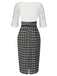[Vorverkauf] Weiß 1960er Besticktes Spitze Check Gürtel Bleistift Kleid