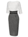 [Vorverkauf] Weiß 1960er Besticktes Spitze Check Gürtel Bleistift Kleid