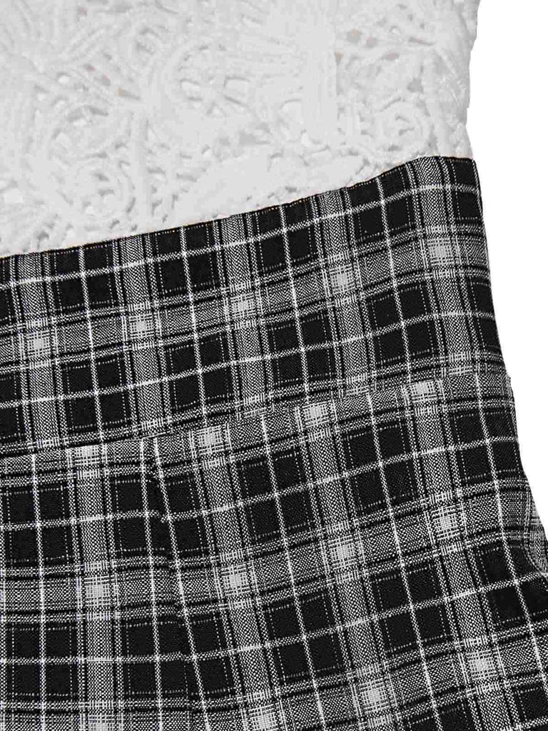 [Vorverkauf] Weiß 1960er Besticktes Spitze Check Gürtel Bleistift Kleid