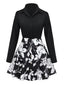 2PCS Schwarz 1950er Revers Bluse & Blumen Rock