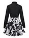 2PCS Schwarz 1950er Revers Bluse & Blumen Rock