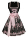 2PCS Schwarz 1950er Oktoberfest Dirndl Kleid & Bestickter Schürze