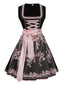 2PCS Schwarz 1950er Oktoberfest Dirndl Kleid & Bestickter Schürze