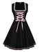2PCS Schwarz 1950er Oktoberfest Dirndl Kleid & Bestickter Schürze