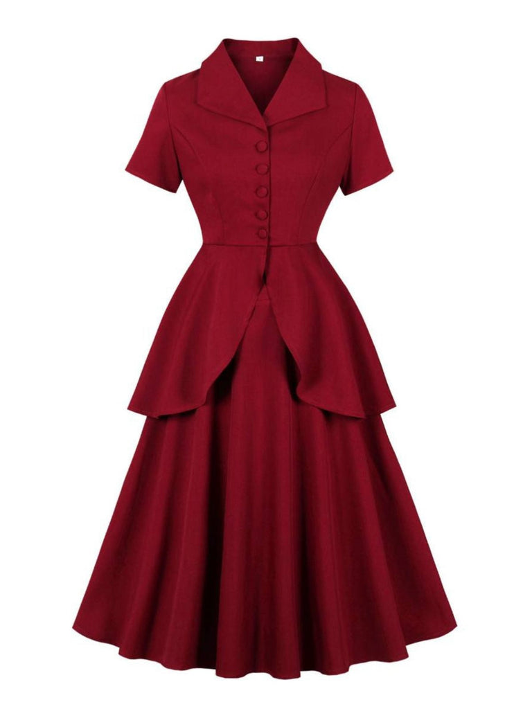 2PCS Rot 1950er Solide Rüschen Tasten Top & Rock