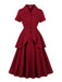 2PCS Rot 1950er Solide Rüschen Tasten Top & Rock