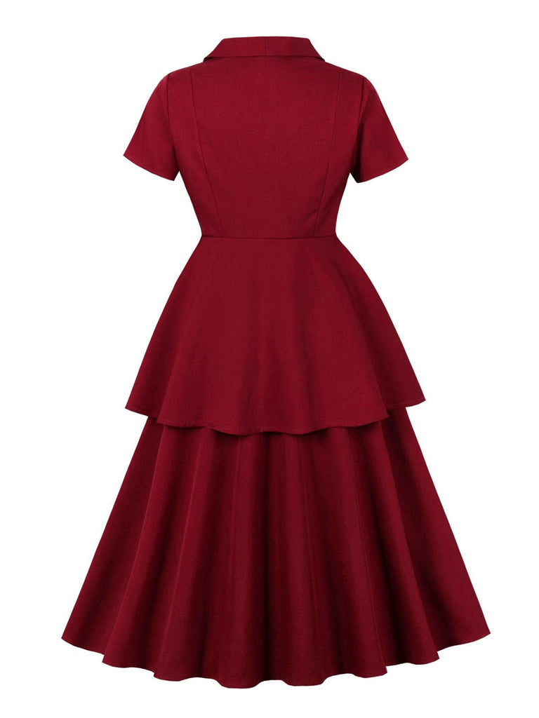 2PCS Rot 1950er Solide Rüschen Tasten Top & Rock