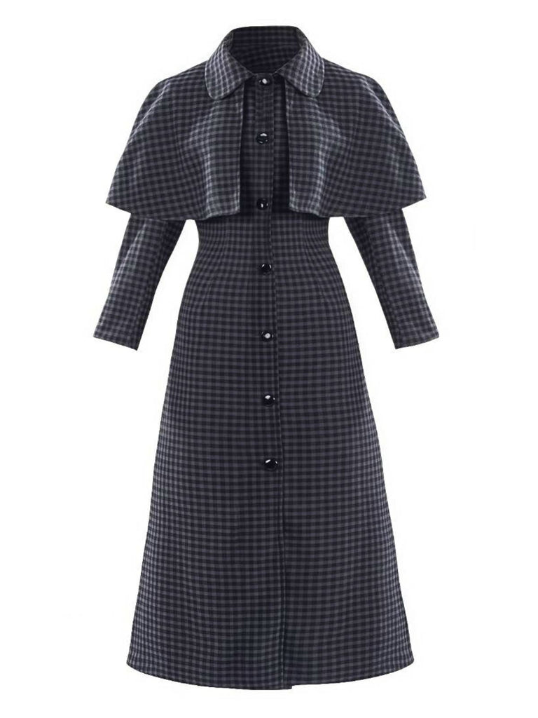 Grau 1950er Halloween Wednesday Plaid Faux-Wolle Cape Mantel