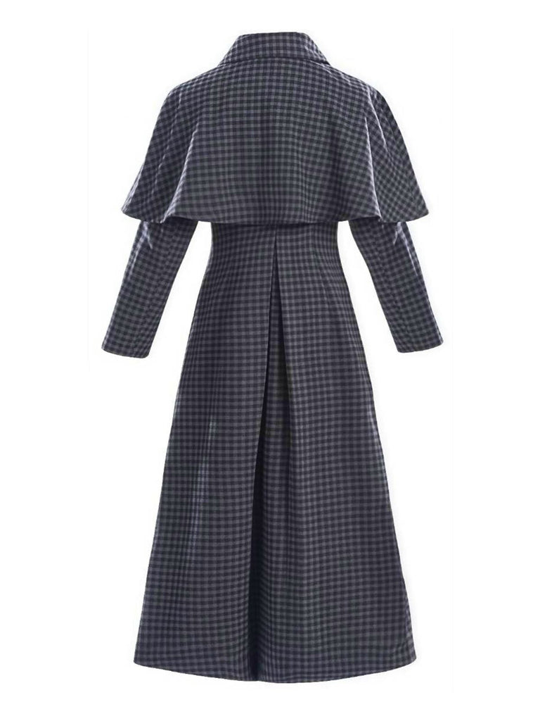 Grau 1950er Halloween Wednesday Plaid Faux-Wolle Cape Mantel