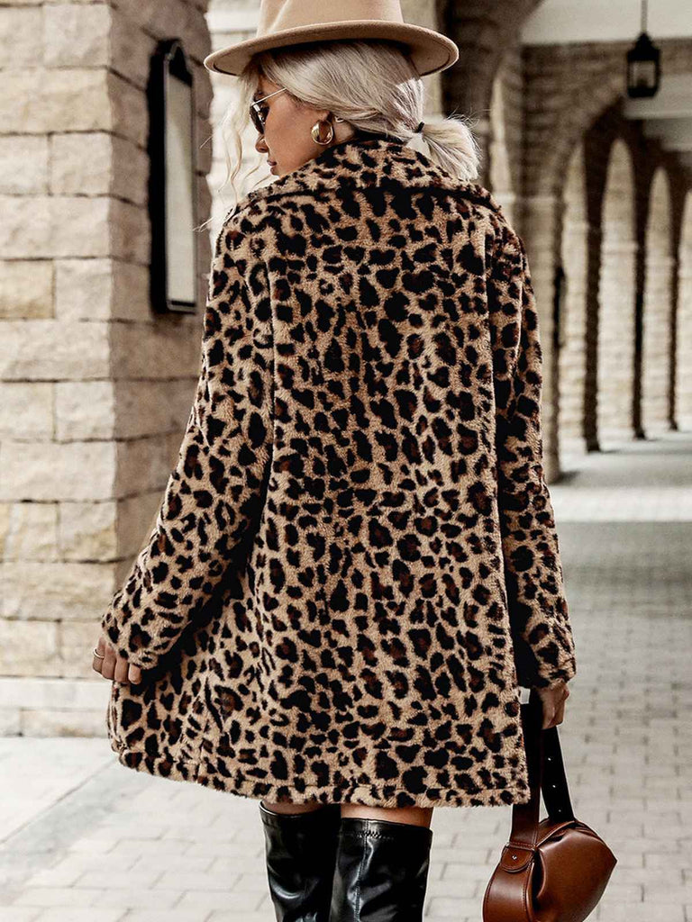 Braun 1950er Leopard Revers Kunstwolle Mantel