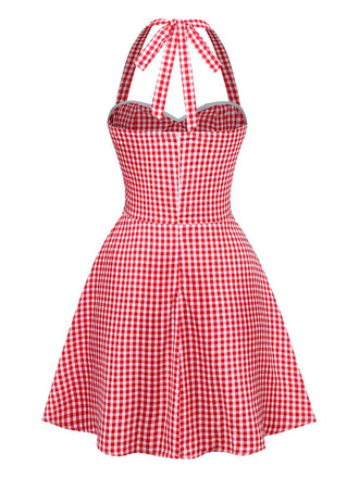 Rot 1960er Plaid Herz Tasche Halter Kleid