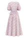 Weiß 1940er Kleine Blumen Rüschen V-Ausschnitt Puffärmel Kleid