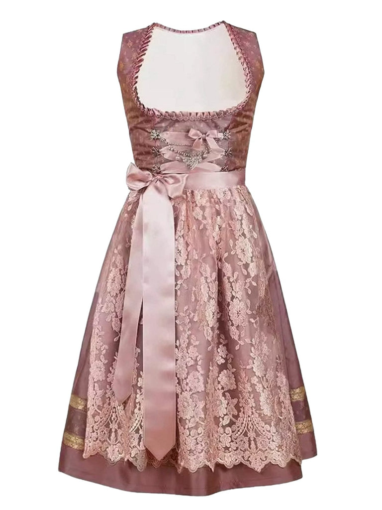 Rose 1950er Oktoberfest Dirndl Blumen Kleid & Besticktes Netz Schürze