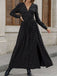 Schwarz 1930er Gold Folie Bogen V-Ausschnitt Spitze Schlitz Kleid