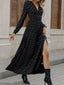 Schwarz 1930er Gold Folie Bogen V-Ausschnitt Spitze Schlitz Kleid
