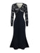 Schwarz 1930er V-Ausschnitt Blumen Spitze Fischschwanz Kleid