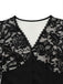 Schwarz 1930er V-Ausschnitt Blumen Spitze Fischschwanz Kleid