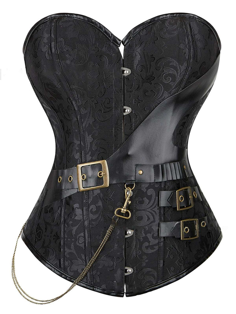 1980er Steampunk Leder Jacquard Blumen Trägerlos Korsett