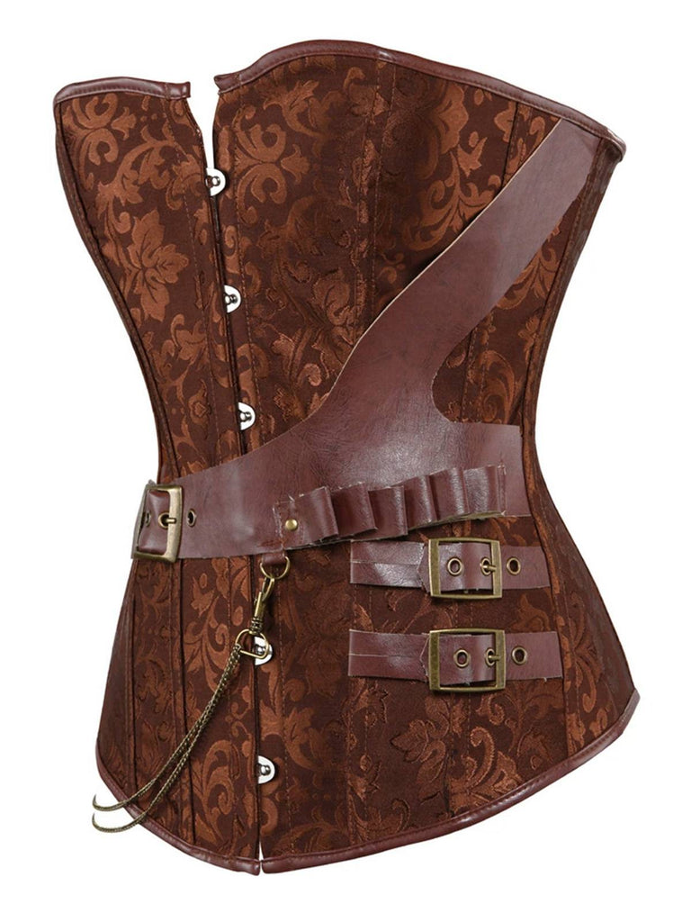 1980er Steampunk Leder Jacquard Blumen Trägerlos Korsett