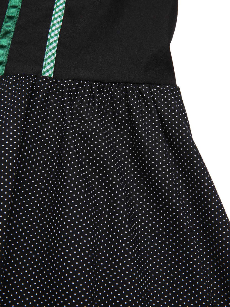 [Vorverkauf] Schwarz 1950er Oktoberfest Baumwolle Polka Dot Kleid mit Gingham Schürze