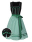 [Vorverkauf] Schwarz 1950er Oktoberfest Baumwolle Polka Dot Kleid mit Gingham Schürze
