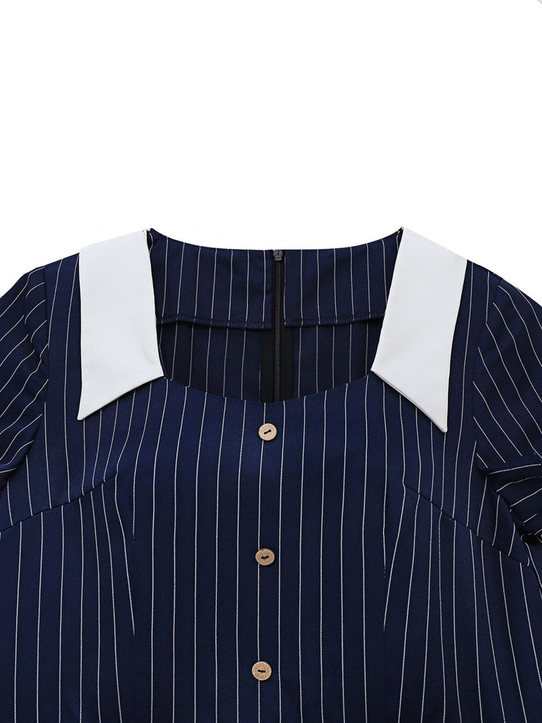 [Vorverkauf] Blau 1930er Streifen Revers Jumpsuit