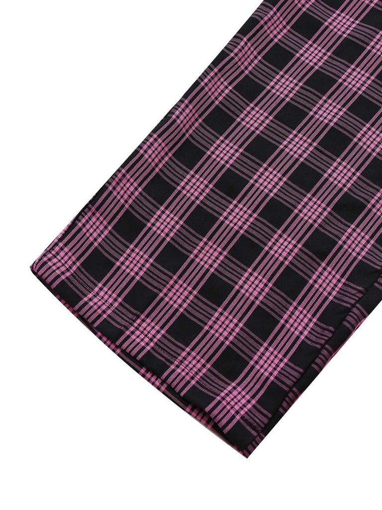 [Vorverkauf] Schwarz & Rosa 1940er Revers Plaids Jumpsuit