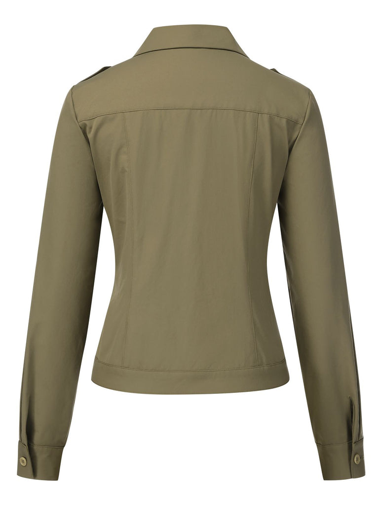 [Vorverkauf] Grün 1950er Revers Solide Hemd Jacke