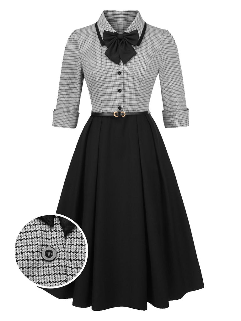[Vorverkauf] 1950er Hahnentrittmuster Abnehmbar Bogen Kleid