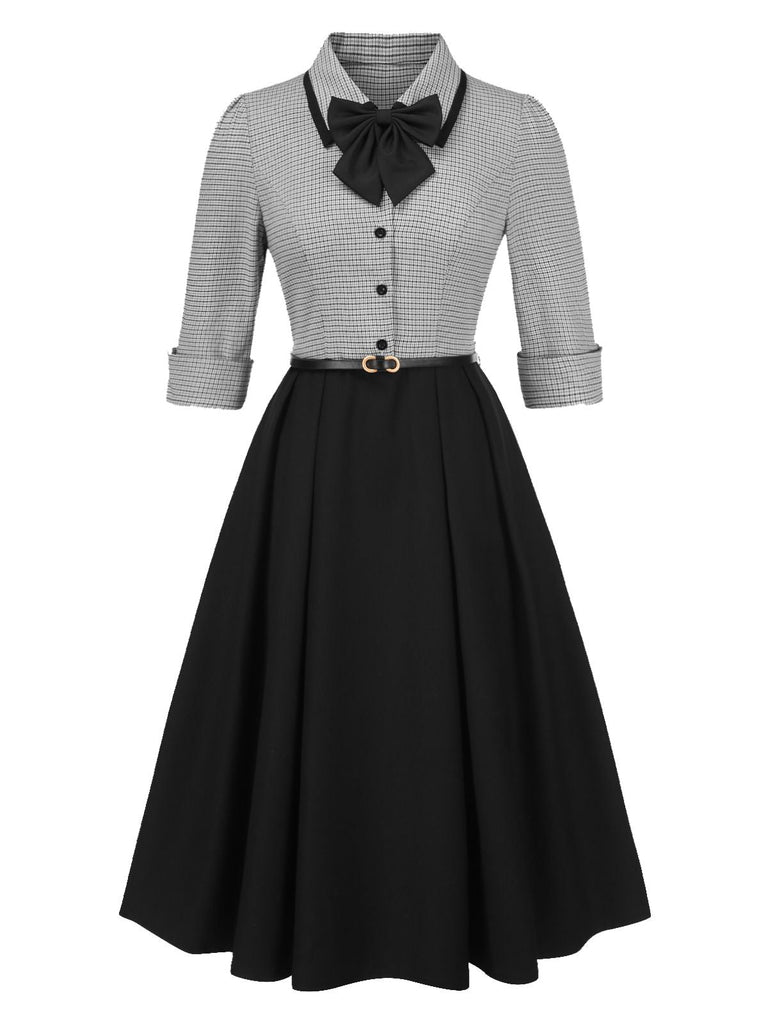 [Vorverkauf] 1950er Hahnentrittmuster Abnehmbar Bogen Kleid