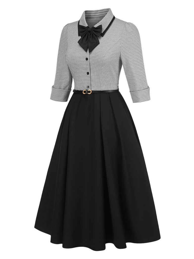 [Vorverkauf] 1950er Hahnentrittmuster Abnehmbar Bogen Kleid