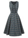 [Vorverkauf] Grau 1950er Plaid V-Ausschnitt Ärmellos Rüschen Kleid