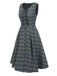 [Vorverkauf] Grau 1950er Plaid V-Ausschnitt Ärmellos Rüschen Kleid