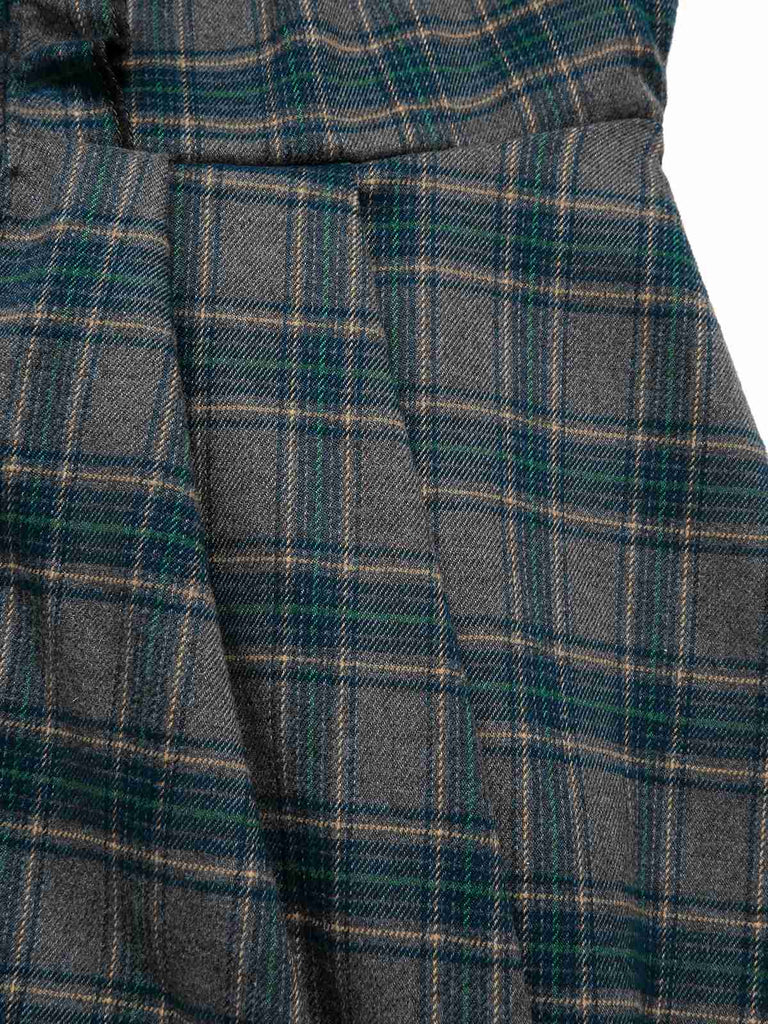 [Vorverkauf] Grau 1950er Plaid V-Ausschnitt Ärmellos Rüschen Kleid