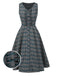 [Vorverkauf] Grau 1950er Plaid V-Ausschnitt Ärmellos Rüschen Kleid