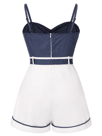 [Übergröße] Blau 1940er Polka Dot Patchwork Träger Romper