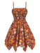 [Vorverkauf] Orange 1970er Hippie Blumen Unregelmäßiger Saum Träger Kleid