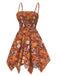 [Vorverkauf] Orange 1970er Hippie Blumen Unregelmäßiger Saum Träger Kleid