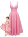 Rosa 1950er Spitze Blumen Besticktes Taille Kleid